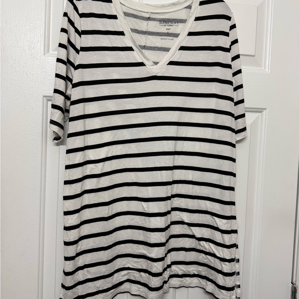 Torrid Black and White Striped Tunic Top